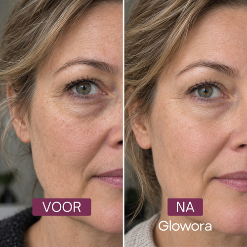 Voor-en-na close-up van de oogzone na gebruik van de PDRN Peptide Oog Crème