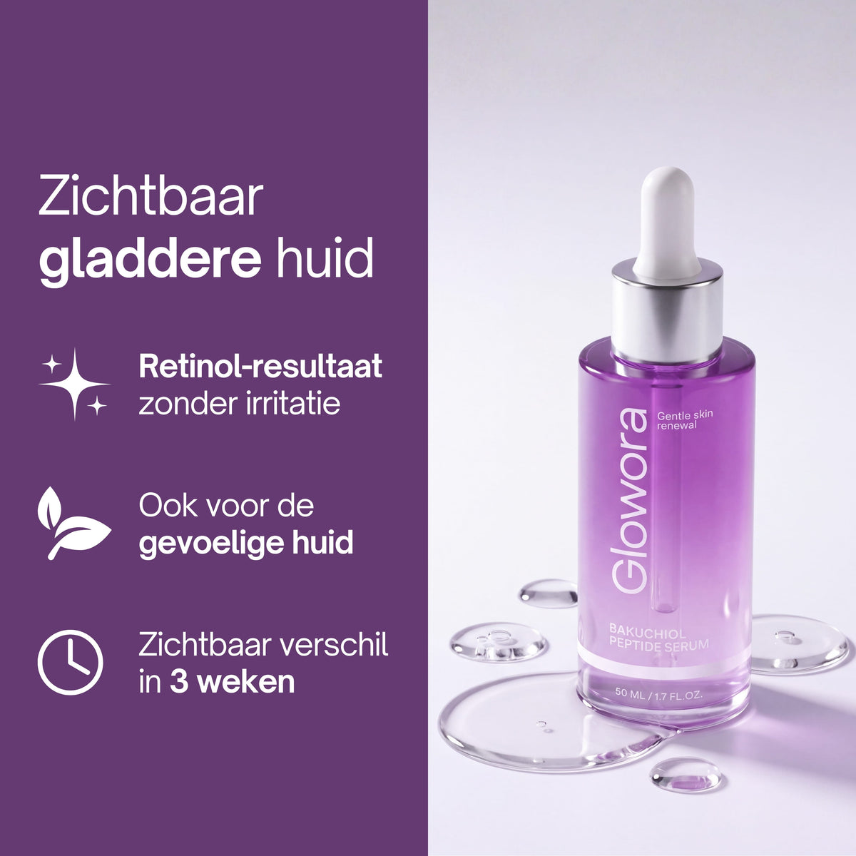 Bakuchiol Peptide Serum flesje met voordelen: retinol-alternatief, ook voor gevoelige huid