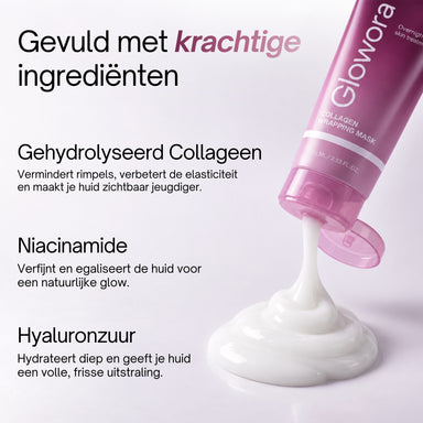 Ingrediëntenoverzicht van het Collageen Wrapping Masker met gehydrolyseerd collageen, niacinamide en hyaluronzuur